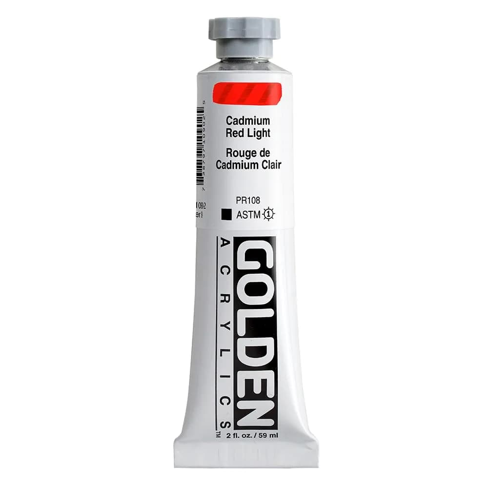 GOLDEN Heavy Body Acrylic Paint Carbon Black 59ml (2 fl. oz.) | ASTM Lightfastness I — Cadmium Red Light / 2 Fl Oz