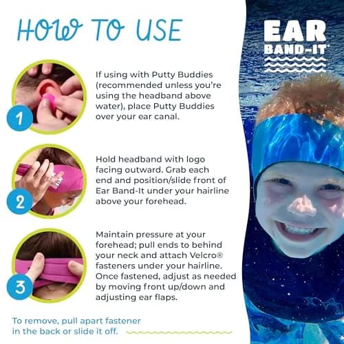 Ear Band-It Original Swimming Headband Teal Large | Doctor-Invented Ear Protection for Kids & Adults thumbnail 8