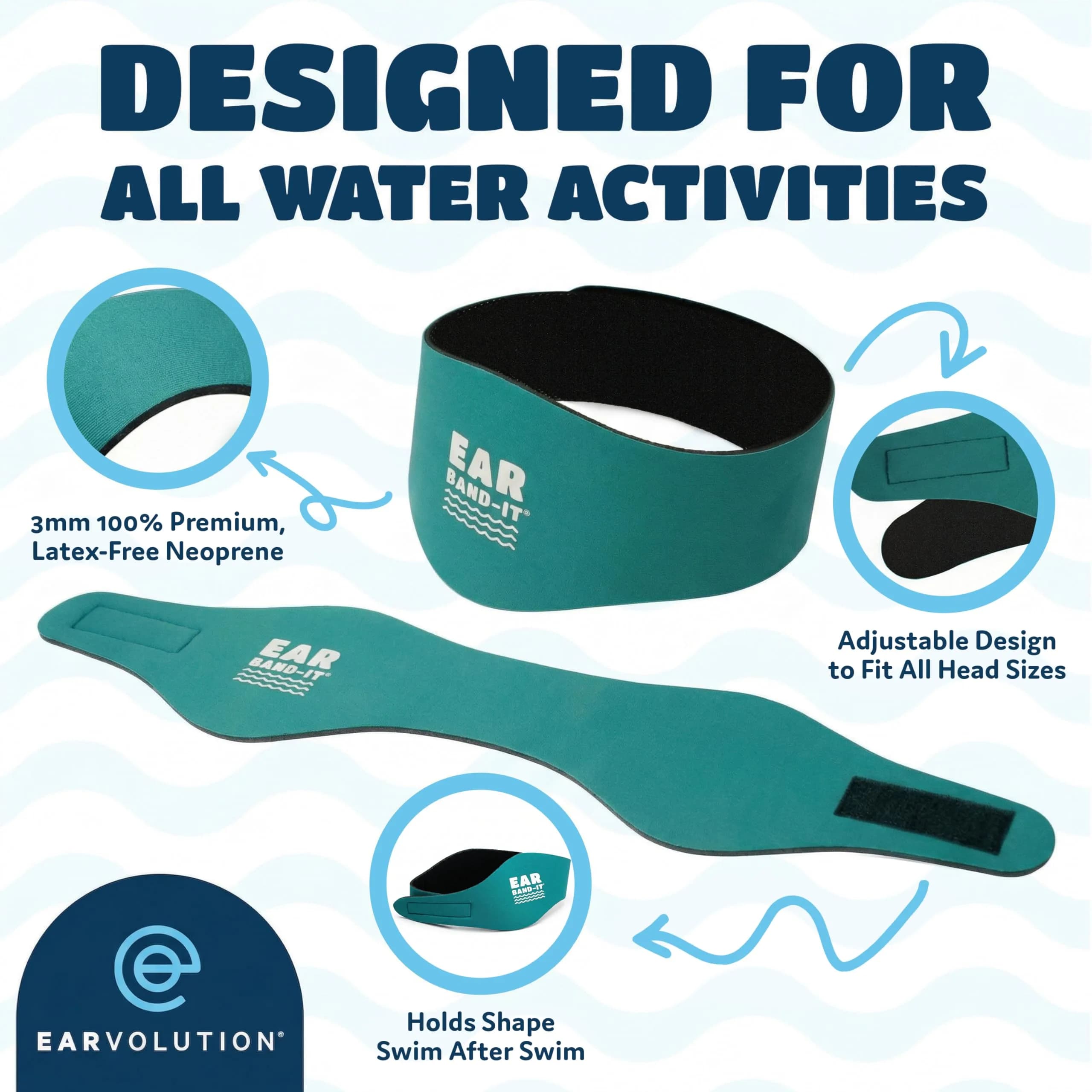 Ear Band-It Original Swimming Headband Teal Large | Doctor-Invented Ear Protection for Kids & Adults - view 4
