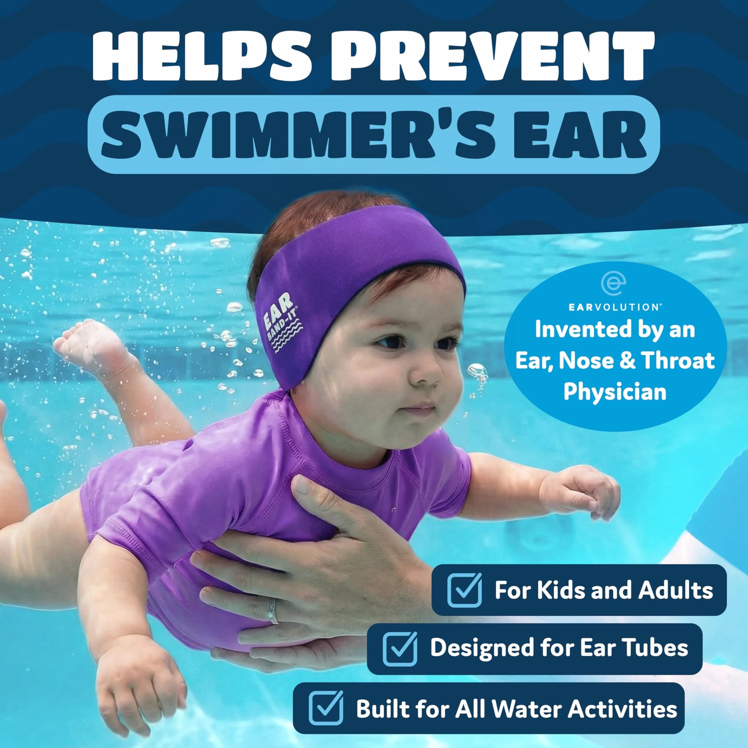 Ear Band-It Original Swimming Headband Large Magenta | Doctor-Invented, Sensory-Friendly, Keeps Ears Dry & Holds Earplugs In - view 2