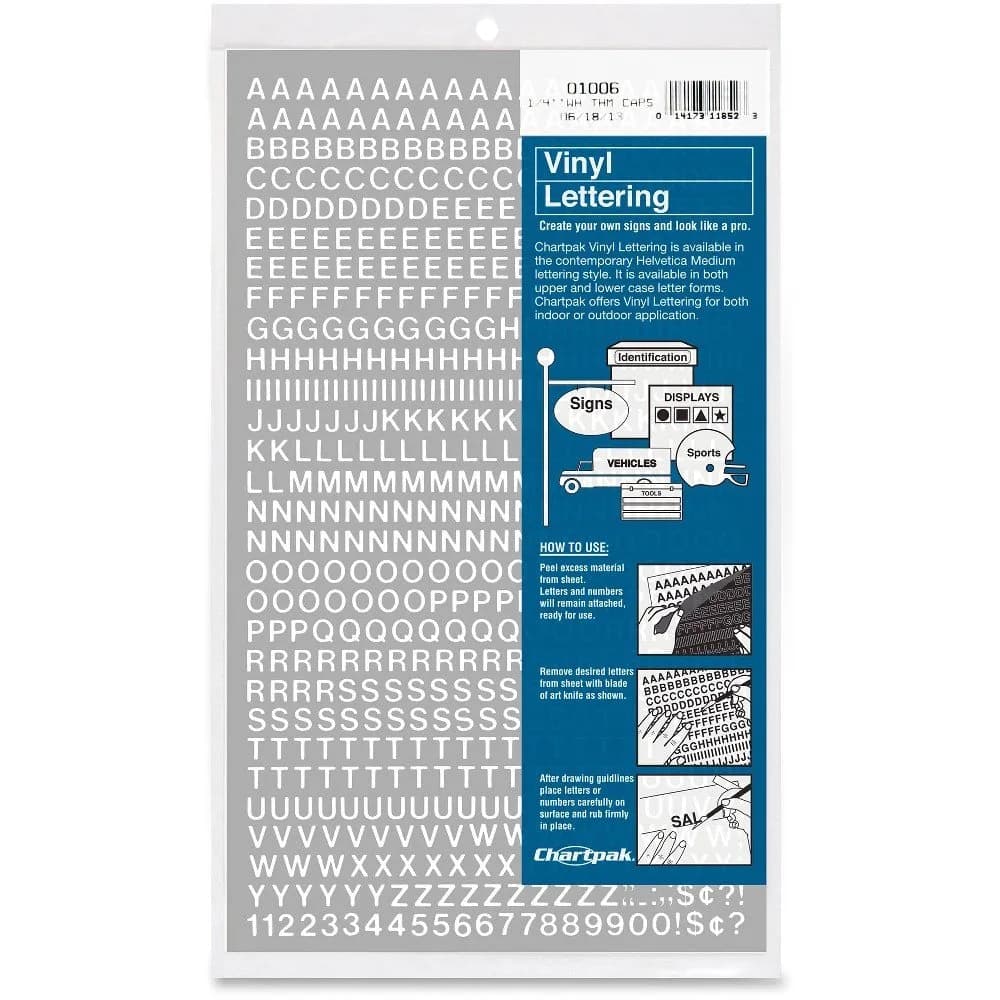 Chartpak Self-Adhesive Vinyl Capital Letters and Numbers 1/4 Inch High | Water-Resistant, Made in USA