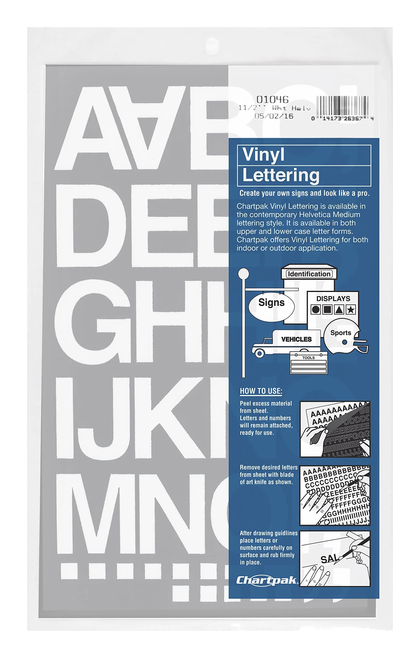 Chartpak Self-Adhesive Vinyl Capital Letters and Numbers 1-1/2 Inches High | Water-Resistant Outdoor Signage (70-120 chars)