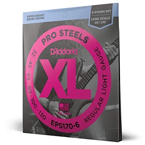 D'Addario XL ProSteels Bass Strings EPS170-6, 32-130, 6-String | Bright Tone, Tight Lows, USA-Sourced thumbnail 1