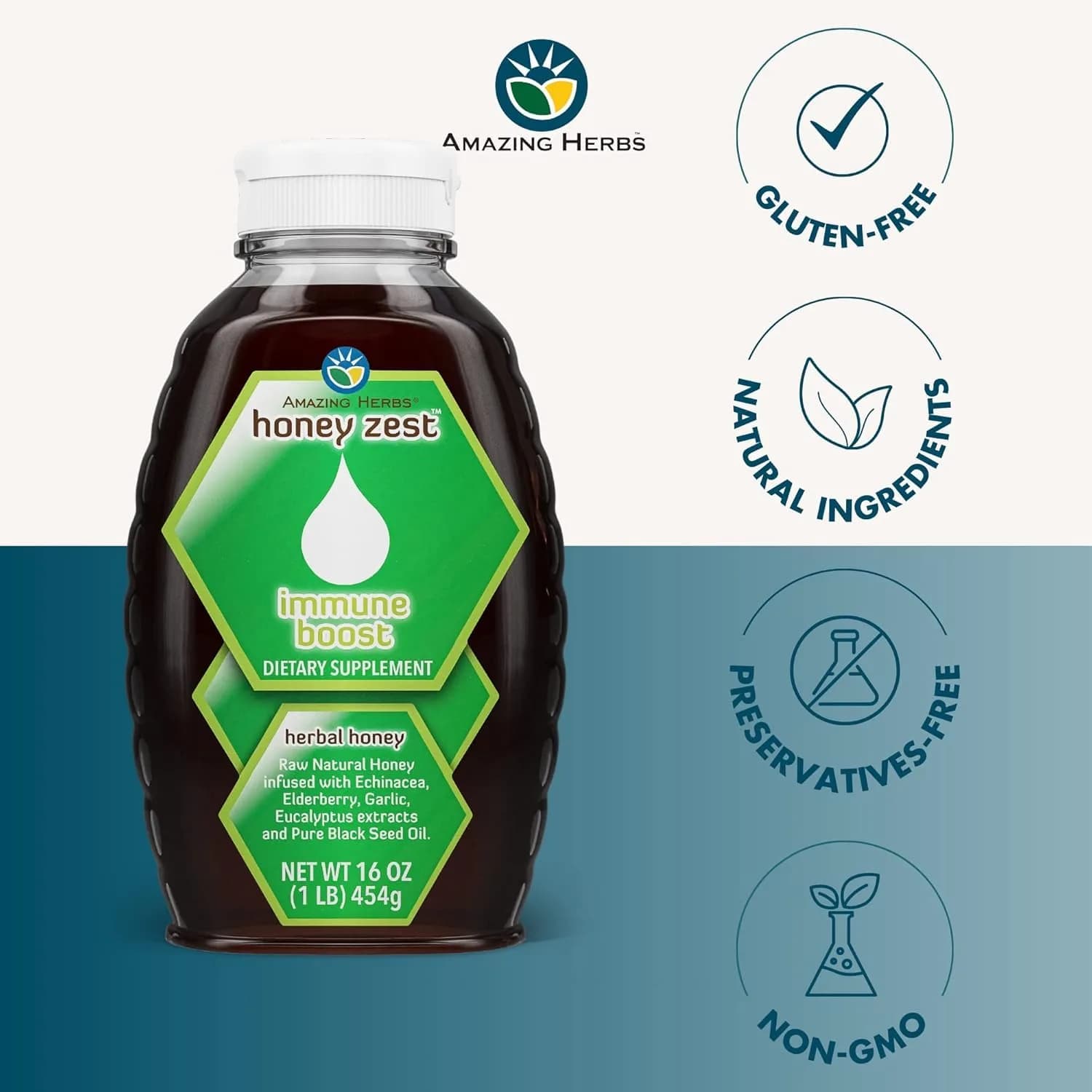 Amazing Herbs Natural Honey Herbal Honey 473ml (16 Fl Oz) | Antioxidant Support for Adults - view 5