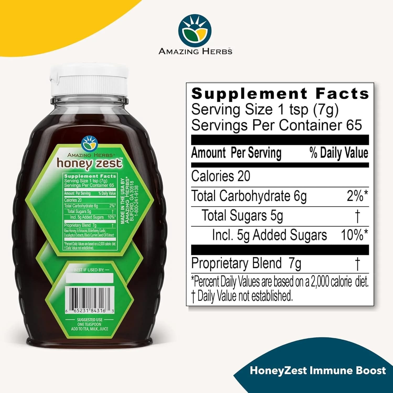Amazing Herbs Natural Honey Herbal Honey 473ml (16 Fl Oz) | Antioxidant Support for Adults - view 2