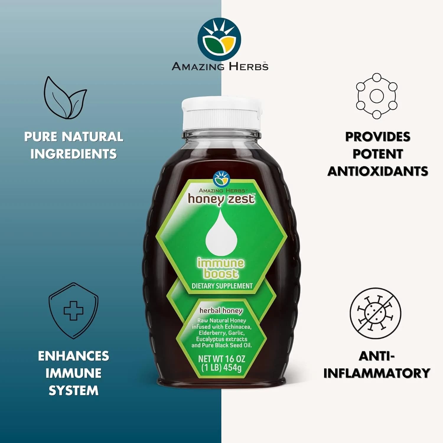 Amazing Herbs Natural Honey Herbal Honey 473ml (16 Fl Oz) | Antioxidant Support for Adults - view 4