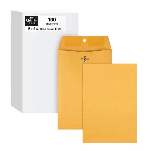 Quality Park 6 x 9 Clasp Envelopes | Gummed & Metal Clasp Closure, 28 lb Kraft Paper, 100 Pack thumbnail 1