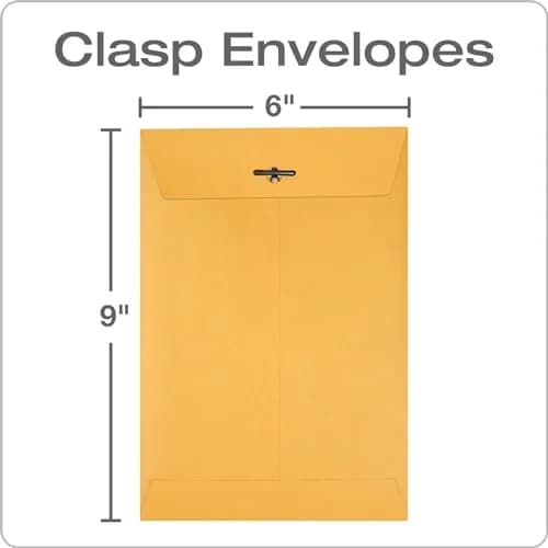 Quality Park 6 x 9 Clasp Envelopes | Gummed & Metal Clasp Closure, 28 lb Kraft Paper, 100 Pack thumbnail 2