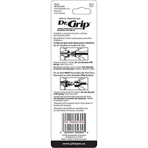 PILOT Dr. Grip Ballpoint Pen Refills Blue Ink, Medium Point (2-Pack, 0.7mm) | Smooth Writing Ergonomic Grip thumbnail 4