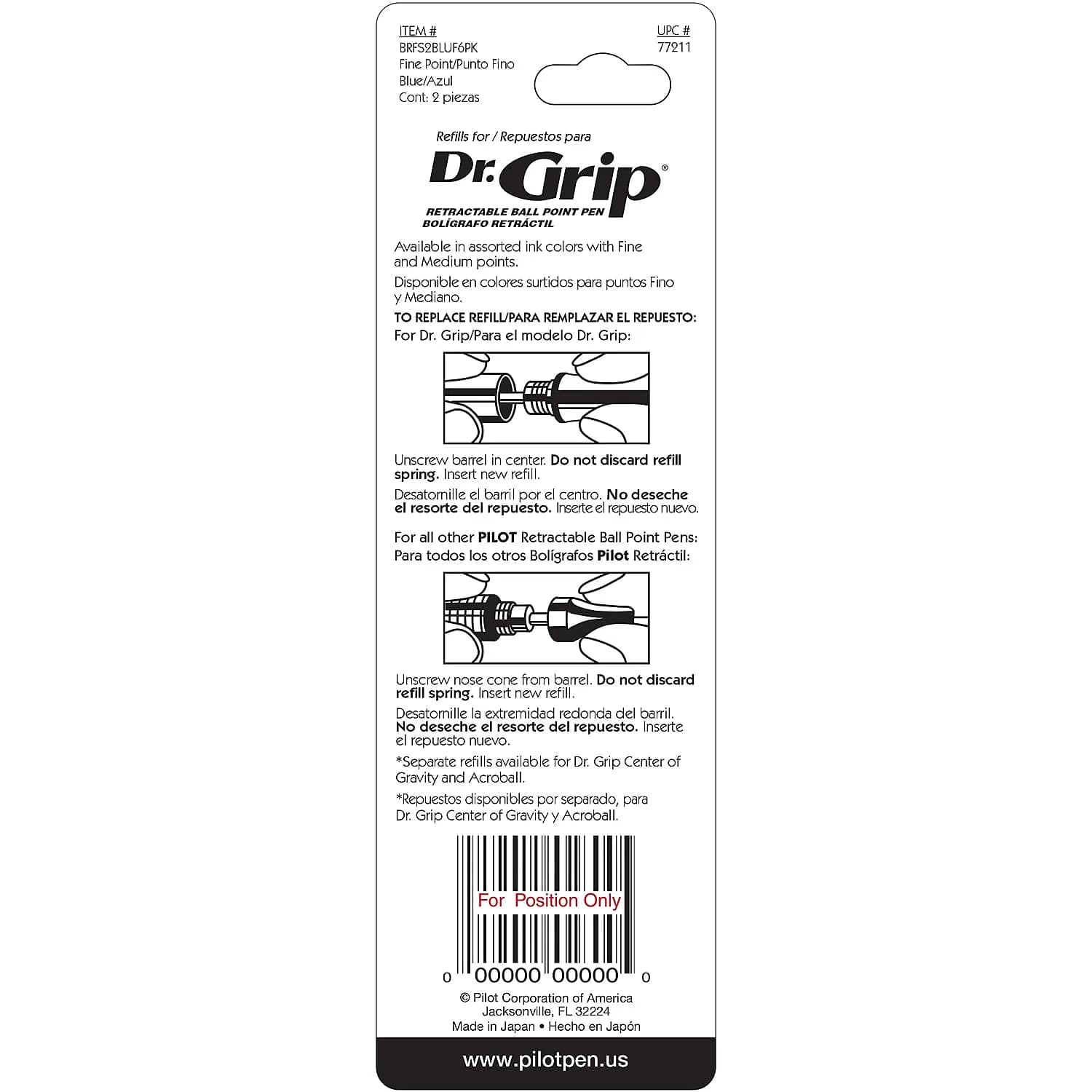 PILOT Dr. Grip Ballpoint Pen Refills Blue Ink, Medium Point (2-Pack, 0.7mm) | Smooth Writing Ergonomic Grip - view 4