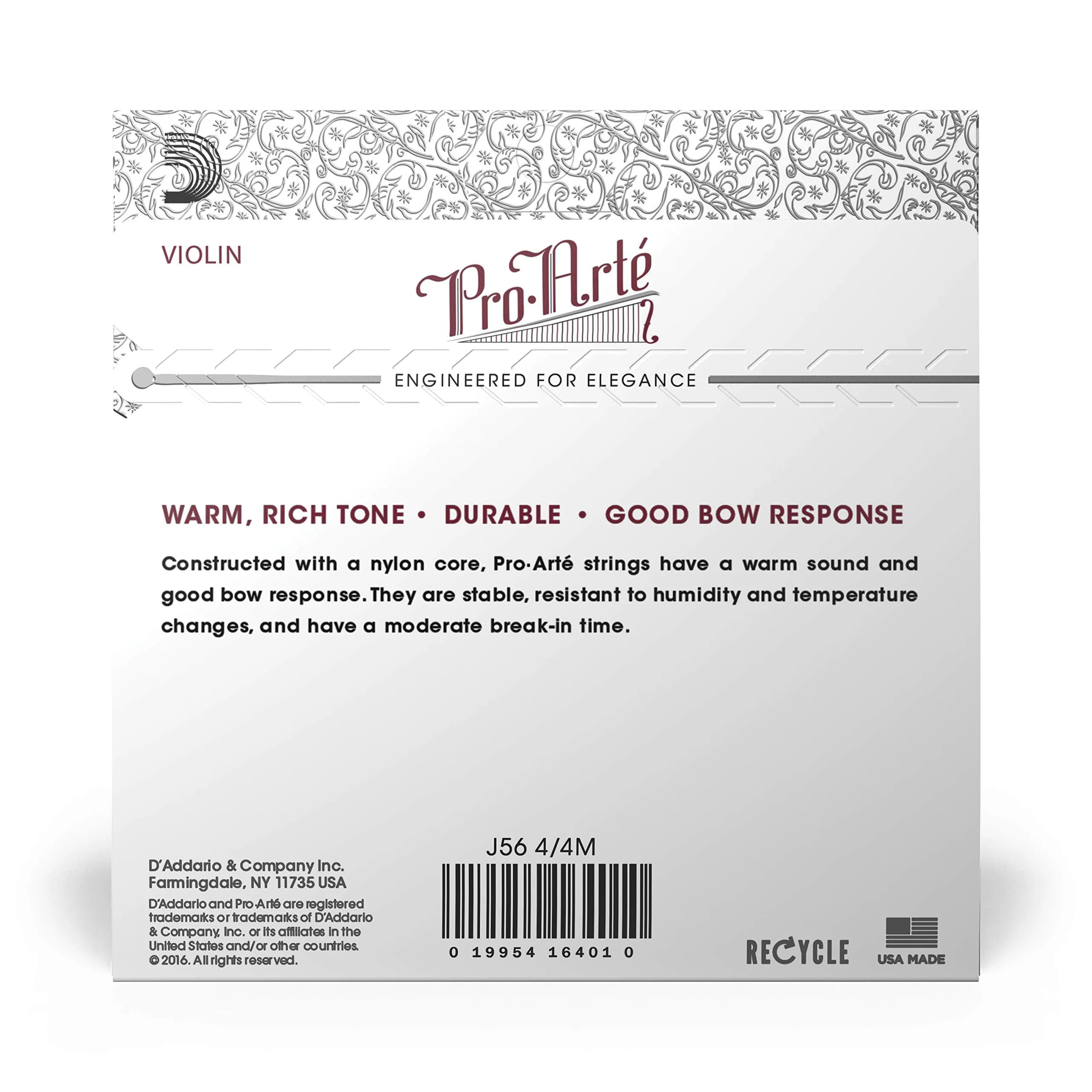 D'Addario J56 Pro-Arte Nylon Violin Strings Medium Tension 4/4 Scale | Warm Mellow Tone - view 3