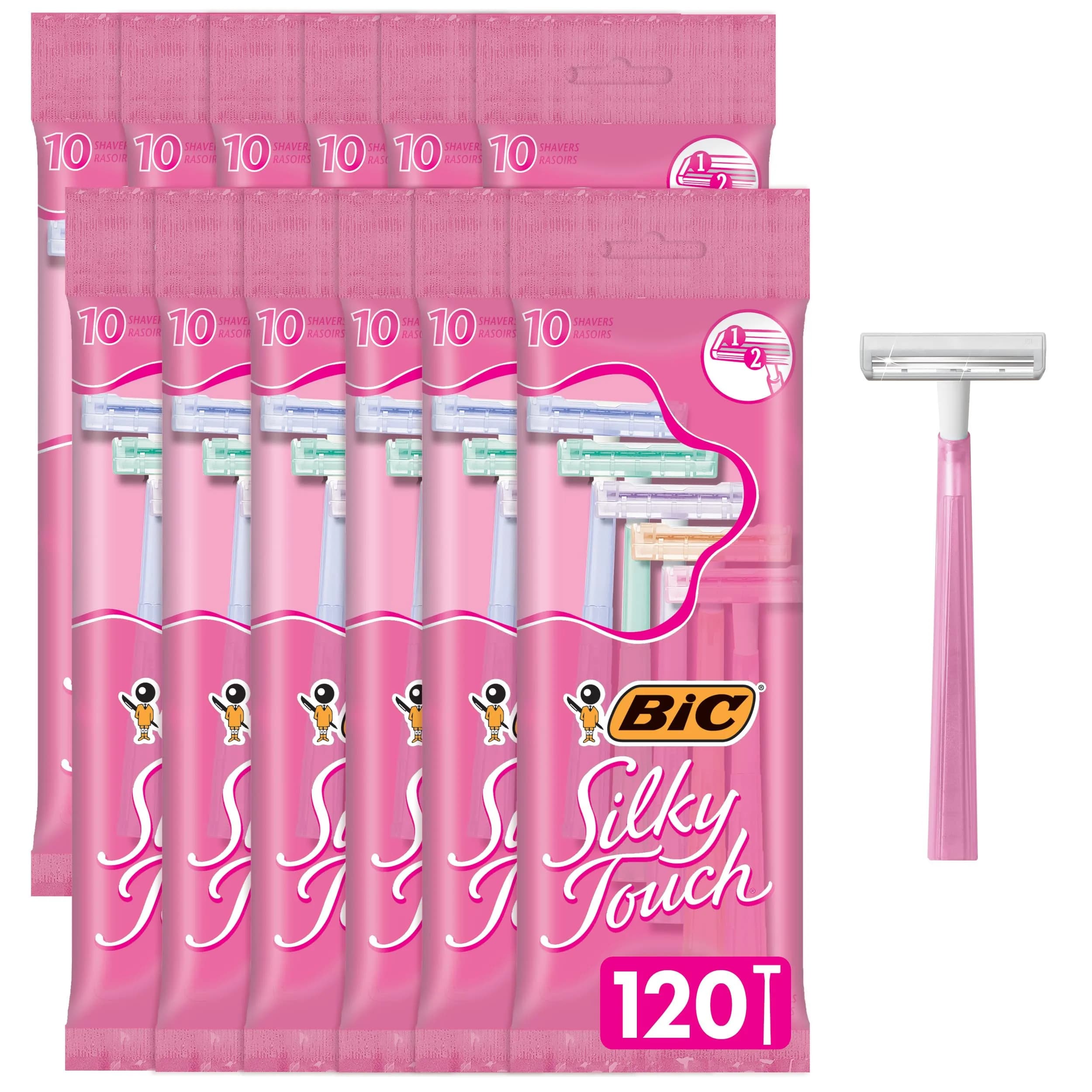 BIC Silky Touch Women's Disposable Razors with 2 Blades, Pretty Pastel Handles, 10 Count Value Pack | Smooth Shave for Sensitive Skin