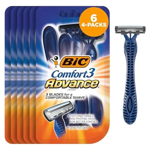 BIC Comfort 3 Advance Disposable Razors for Men | Close & Soothing Shave, 4 Pack thumbnail 1