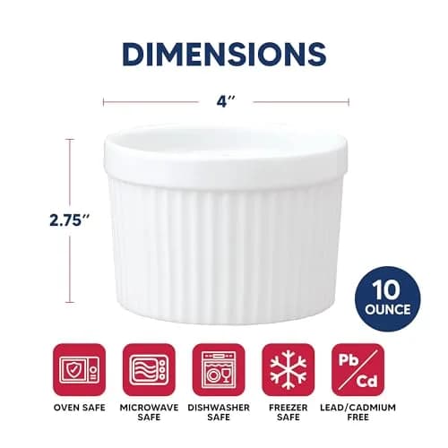 HIC Kitchen Deep Souffle Fine Porcelain 10-Ounce Set of 4 | Ideal for Baking & Serving thumbnail 5