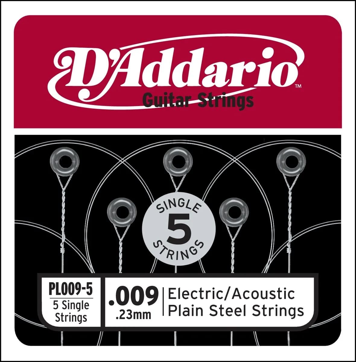 D'Addario PL009-5 Plain Steel Guitar String .009 | Long-Lasting Tone, USA Made — .009 gauge