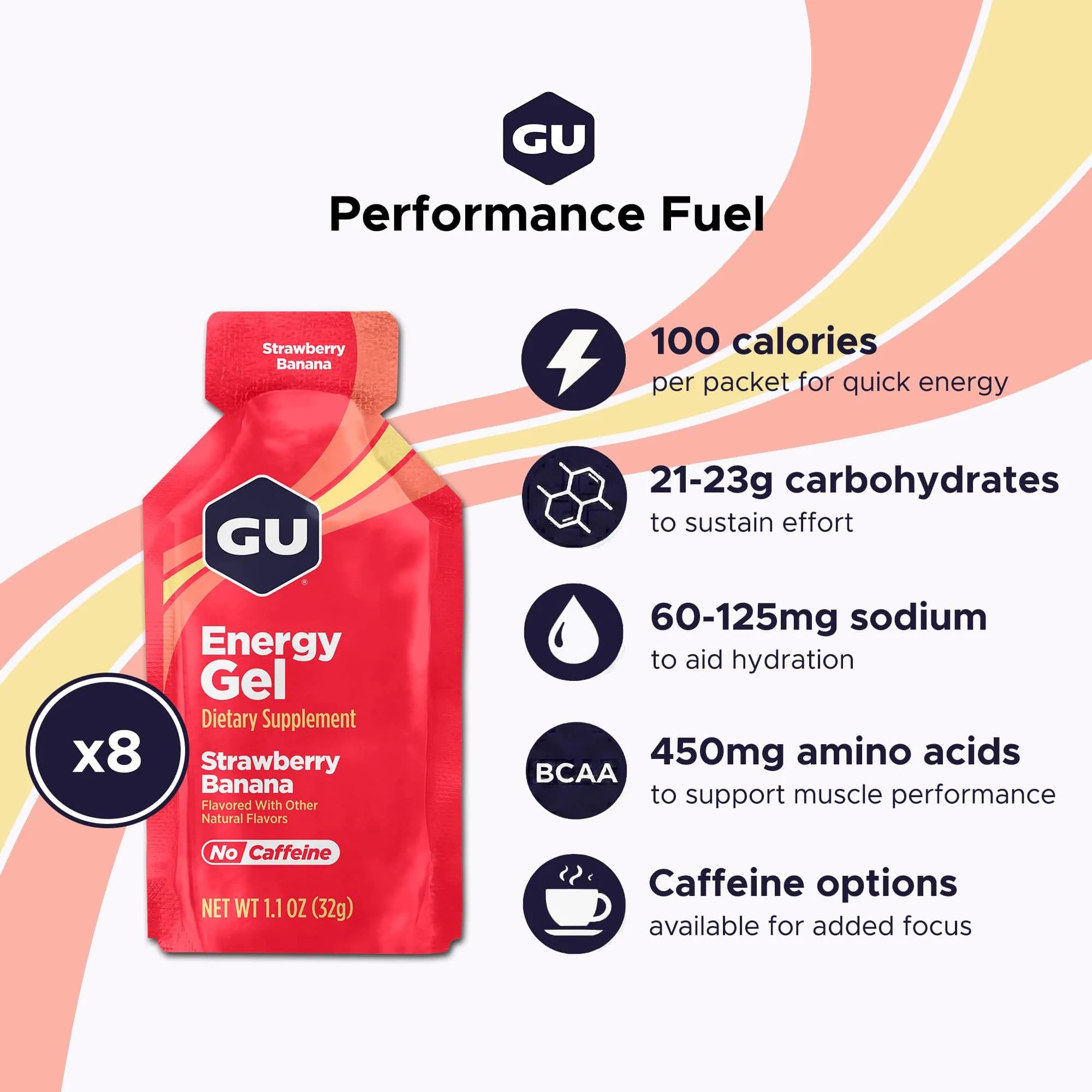 GU Energy Original Sports Nutrition Energy Gel Strawberry Banana 8-Count | Dual Source Energy for Endurance Athletes - view 2
