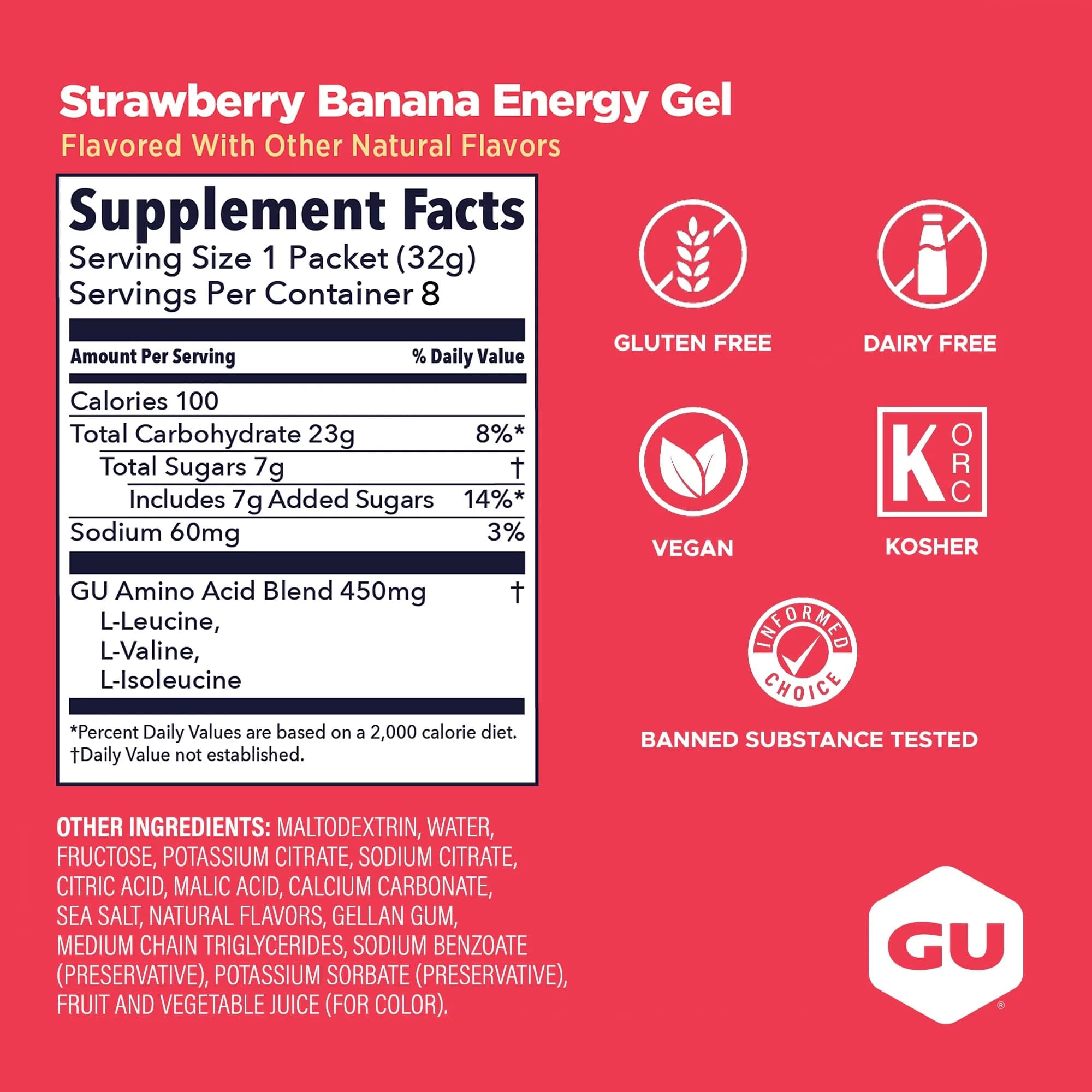 GU Energy Original Sports Nutrition Energy Gel Strawberry Banana 8-Count | Dual Source Energy for Endurance Athletes - view 3