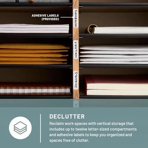 Safco Literature Organizer 12 Compartments | Adjustable Wooden Desk Storage for Office & Classroom thumbnail 3
