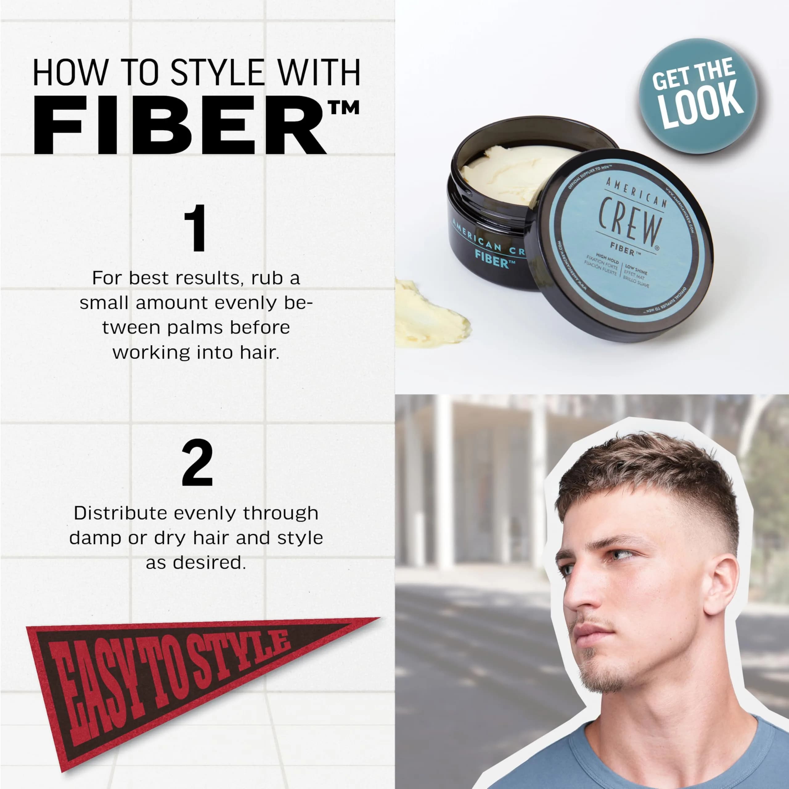 American Crew Men's Hair Fiber Styling Cream 85g (3 oz) | High Hold Low Shine - view 5