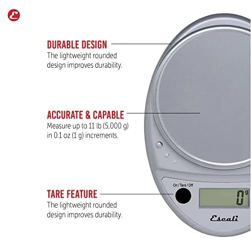 Escali Primo Digital Kitchen Scale with Tare Function, 5000g (11 lb) Capacity, Chrome | Precise Weight Measuring for Baking and Portion Control thumbnail 4
