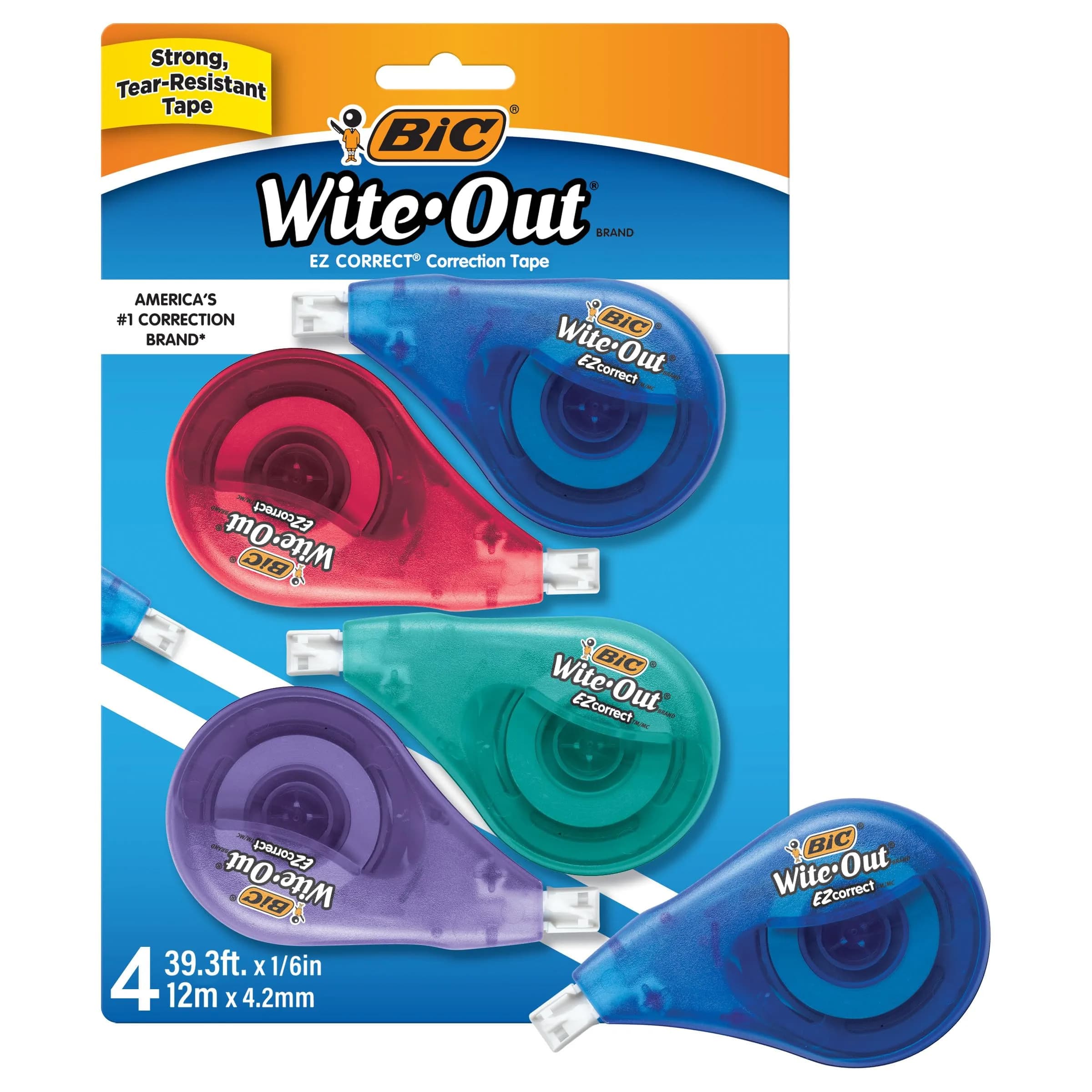 BIC Wite-Out EZ Correct Correction Tape 39.3 ft | Fast, Clean & Tear-Resistant Office & School Supply