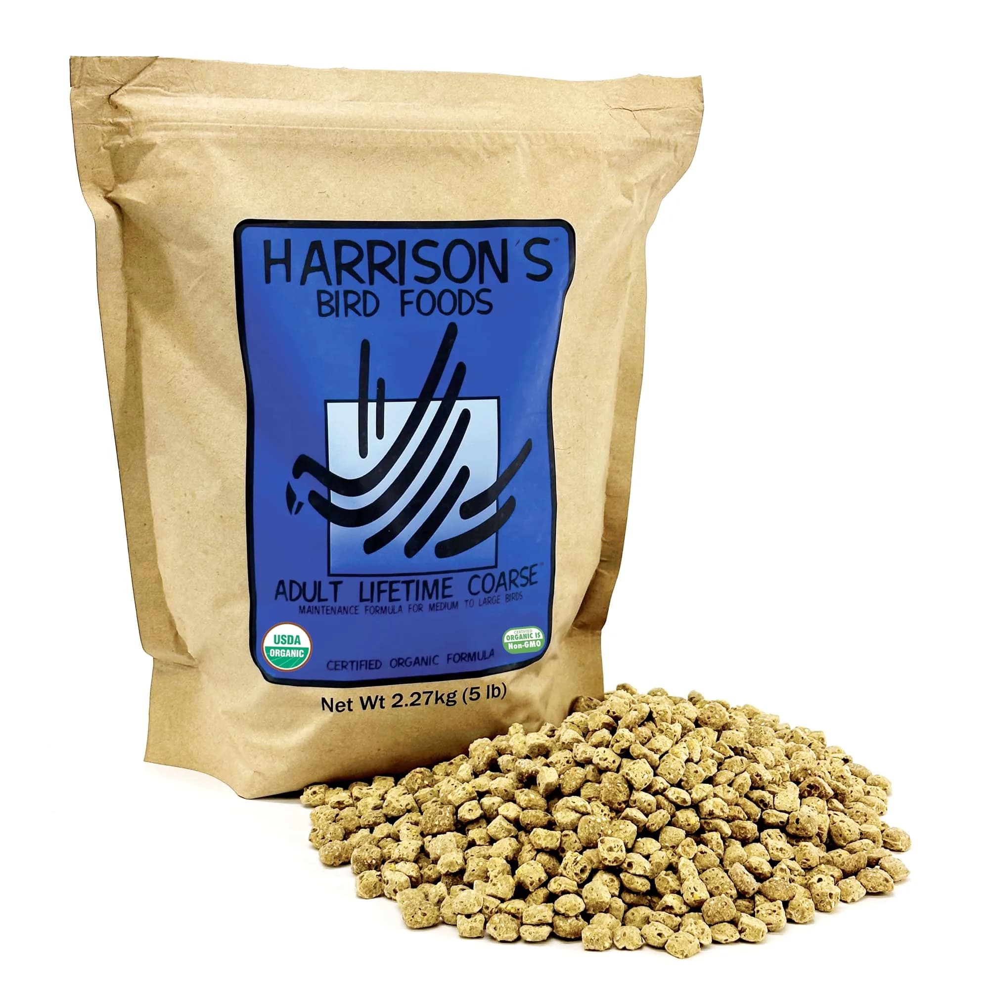 Harrison's Bird Foods Adult Lifetime Coarse 5lb | Certified Organic Non-GMO Bird Food for Medium & Large Parrots — AL Coarse
