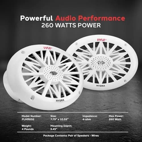 Pyle 6x9 Inch Dual Marine Speakers - 2 Way Waterproof 260 Watt (Pair, White) | 156 mm x 229 mm (6x9 Inch) Speakers thumbnail 3