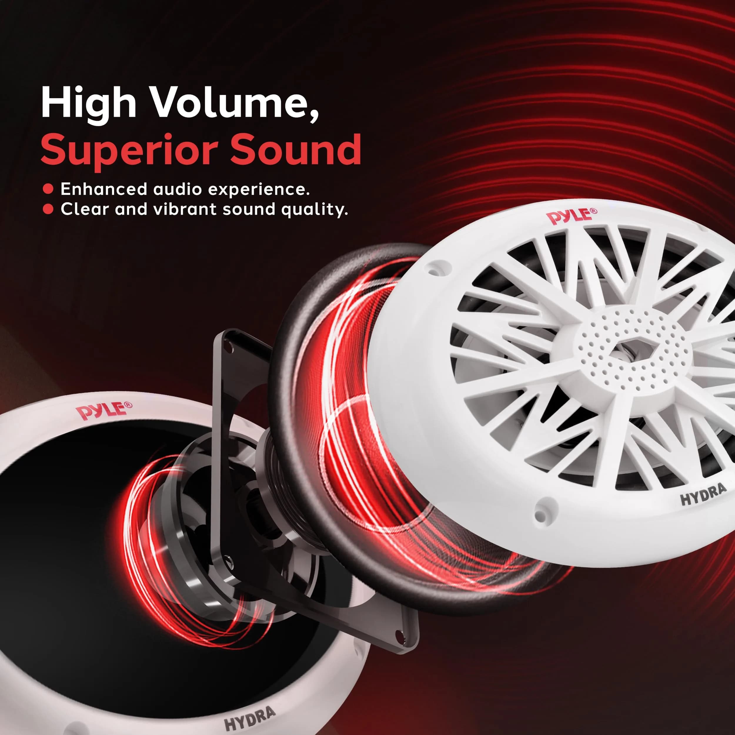 Pyle 6x9 Inch Dual Marine Speakers - 2 Way Waterproof 260 Watt (Pair, White) | 156 mm x 229 mm (6x9 Inch) Speakers - view 4