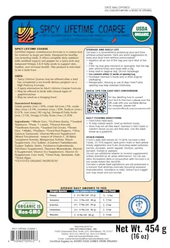 Harrison's Bird Foods Spicy Lifetime Coarse Organic Non-GMO 1lb (454g) | Certified Organic Bird Food for Medium-Large Parrots thumbnail 3