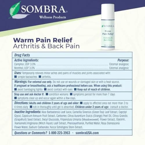 Sombra Warm Pain Relief Gel Roll-On 88.7 ml (3 oz) | Targeted Arthritis & Muscle Pain Relief thumbnail 7