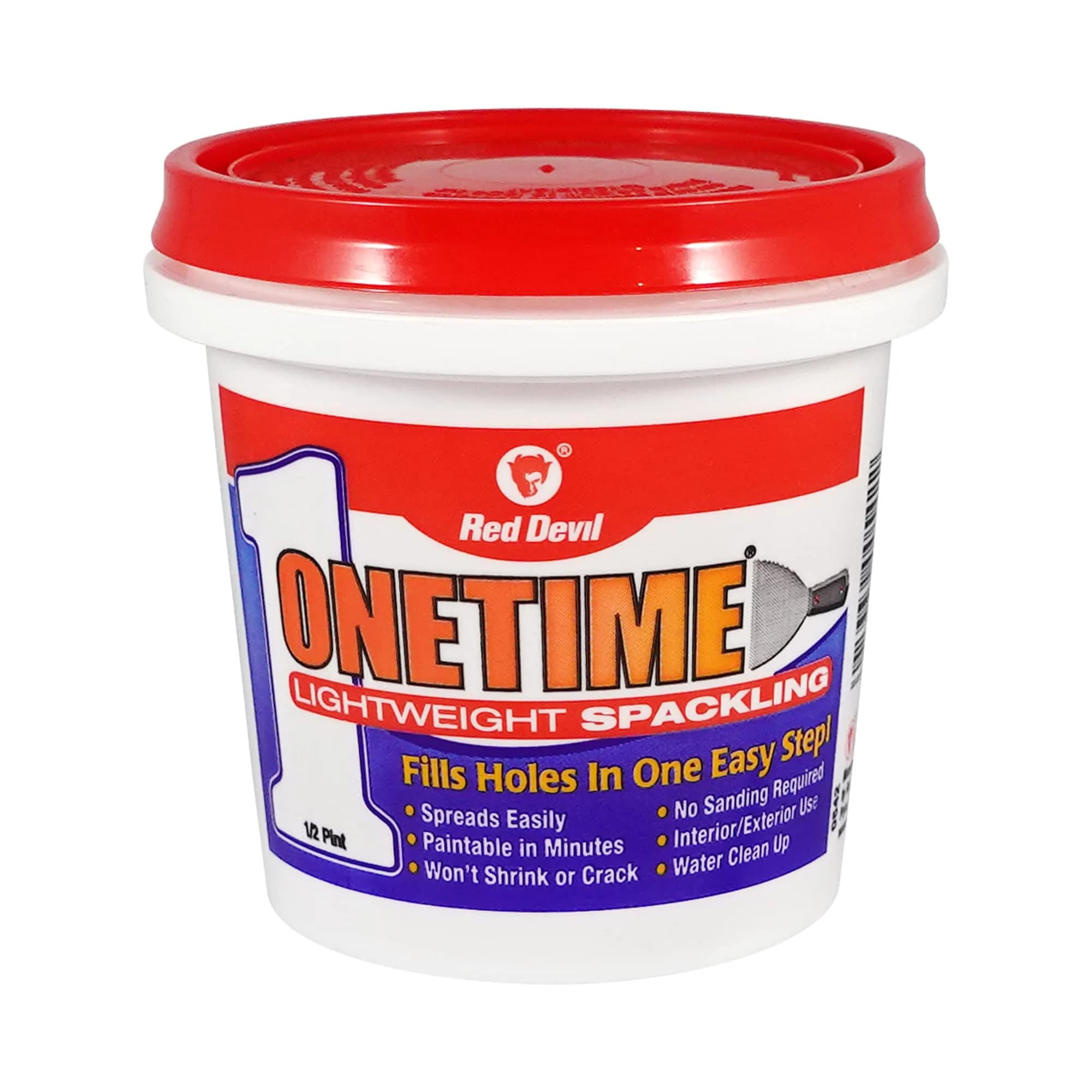 Red Devil 0548 ONETIME Lightweight Spackle Wall Repair 473ml (1 Pint) | No-Sand Formula for Drywall, Plaster, Wood — 1/2 Pint