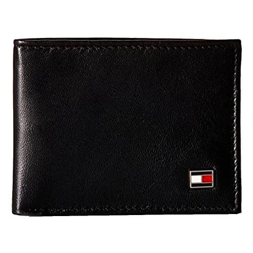 Tommy Hilfiger Men's Slim Bifold Leather Wallet with Removable ID Window | Dark Black, 13.6cm (5.3in) thumbnail 1