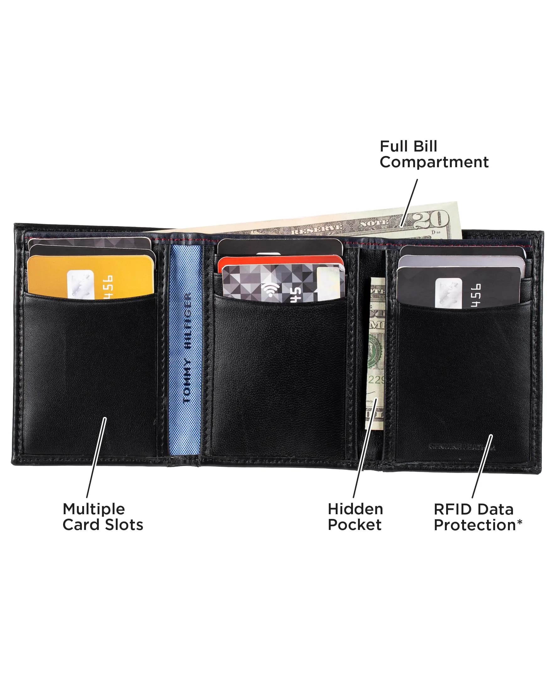 Tommy Hilfiger Men's Leather Trifold Wallet Oxford Black | Genuine Leather, 9+ Card Slots - view 6