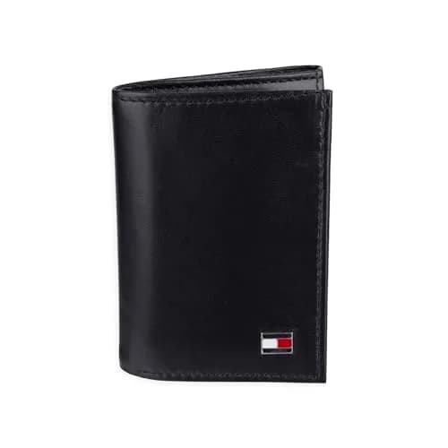 Tommy Hilfiger Men's Leather Trifold Wallet Oxford Black | Genuine Leather, 9+ Card Slots thumbnail 1