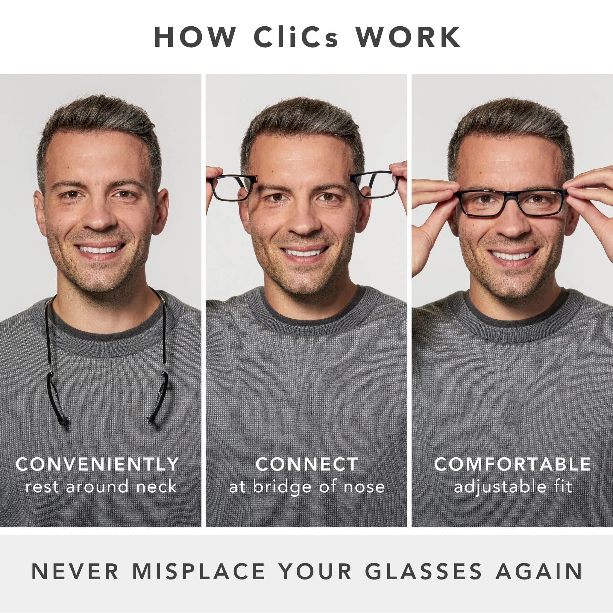Clic Magnetic Reading Glasses Original Long M-L Tortoise 203mm (8 inches) | Front Connect Design - view 2