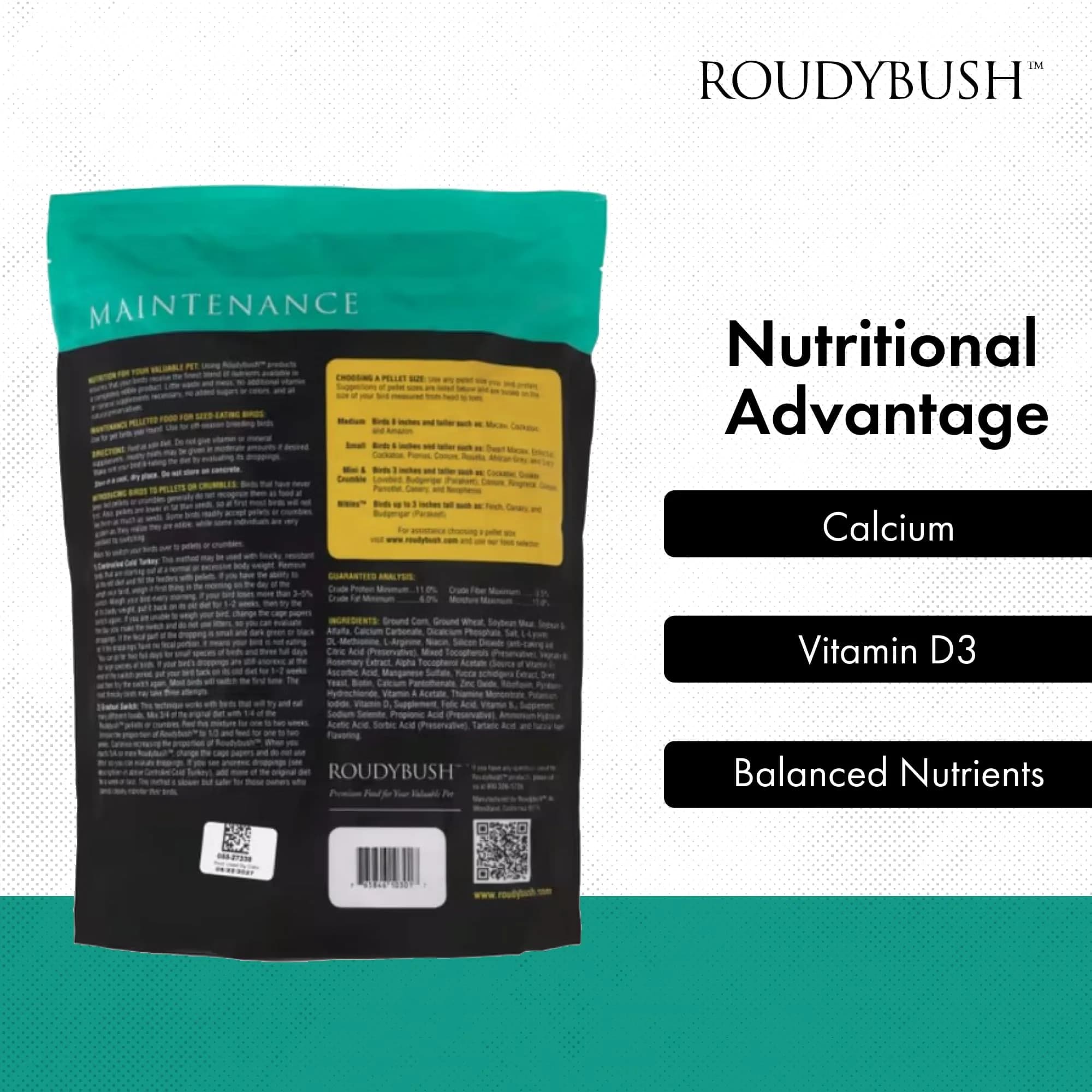 RoudyBush Daily Maintenance Bird Food Small Pellets 4.54 kg (10 lb) | Scientifically Formulated for Pet Birds - view 5