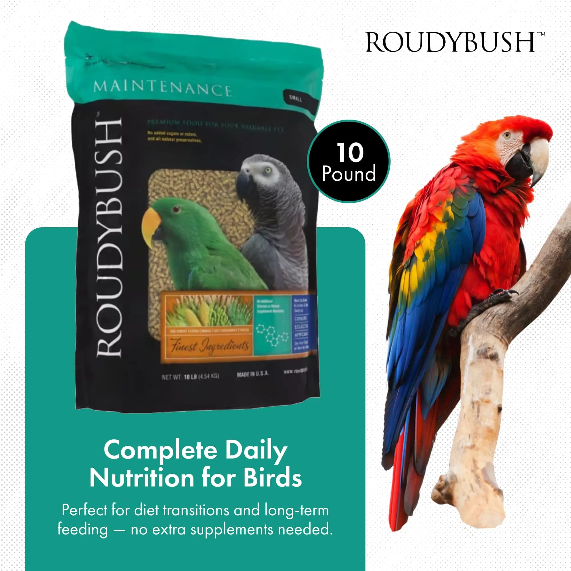 RoudyBush Daily Maintenance Bird Food Small Pellets 4.54 kg (10 lb) | Scientifically Formulated for Pet Birds - view 2