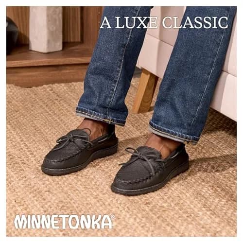 Minnetonka Men's Moosehide Classic Moccasin, Natural, 7 M US | Timeless Leather Moccasins with Comfort & Durability thumbnail 4
