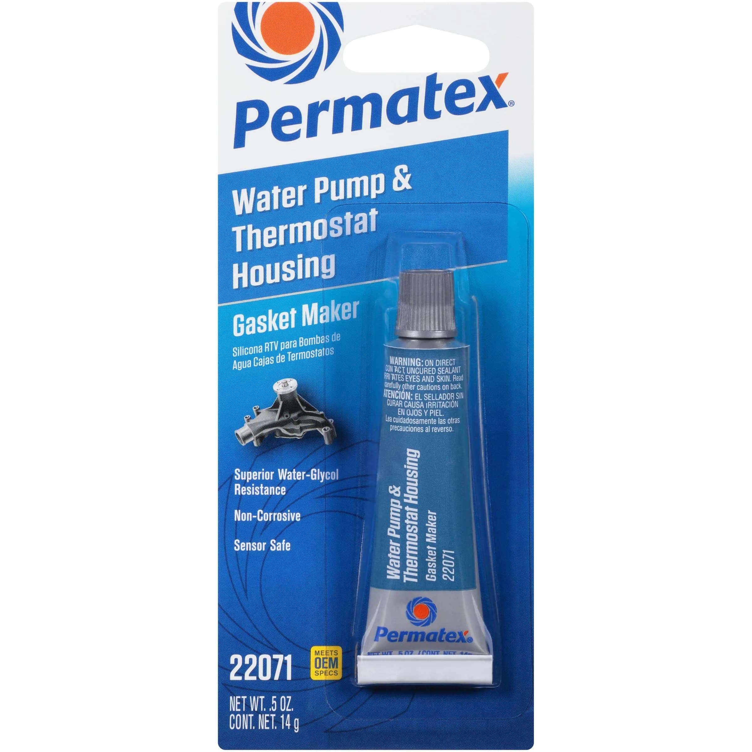 Permatex Water Pump and Thermostat RTV Silicone Gasket 0.5 oz | Sensor-safe, high-temp water pump sealant — blue