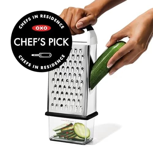 OXO Good Grips 4-Sided Box Grater with Container, Stainless Steel, Black | Grates Cheese & Vegetables thumbnail 2