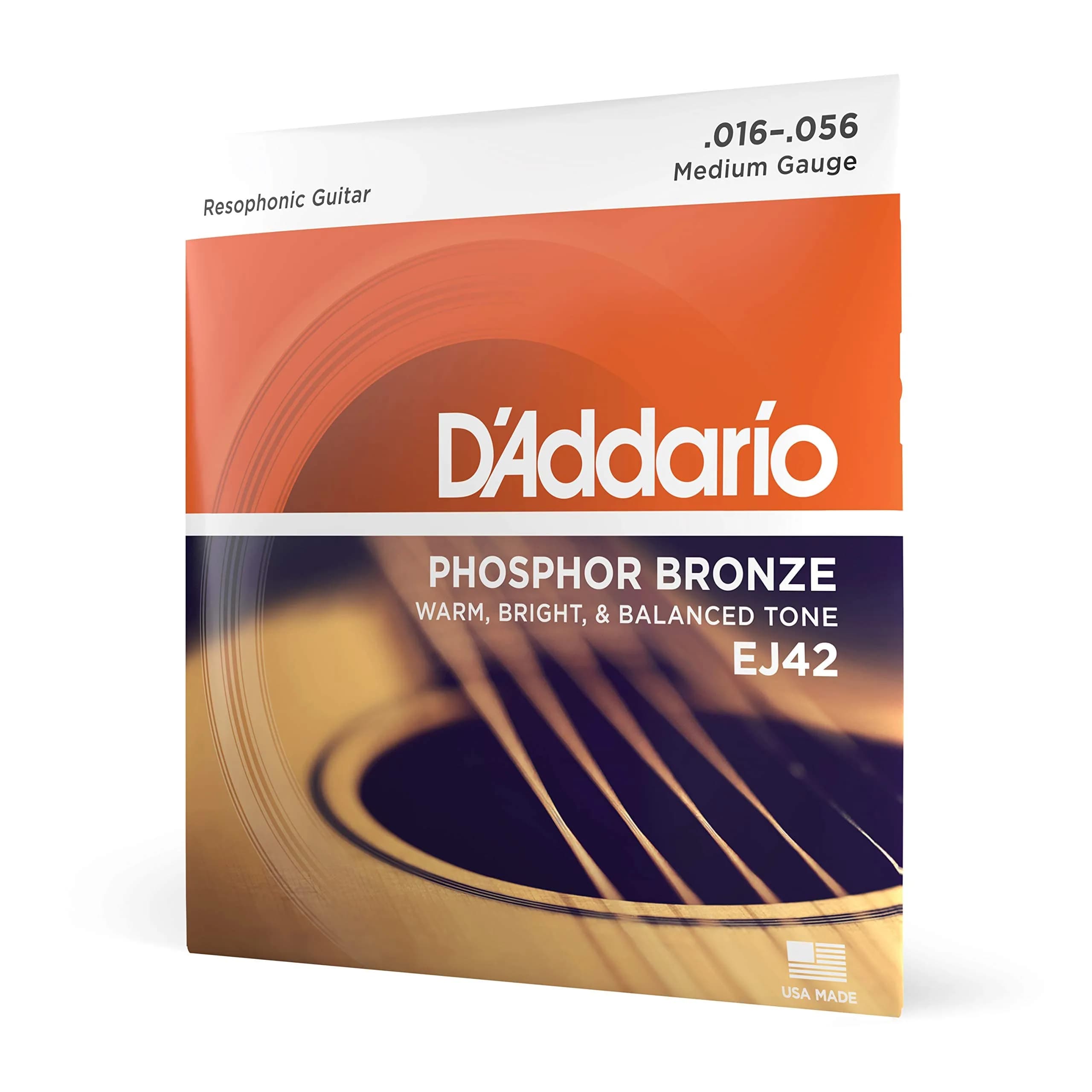D'Addario EJ42 Phosphor Bronze Resophonic Acoustic Guitar Strings 16-56 Set | Warm Balanced Tone - main product image