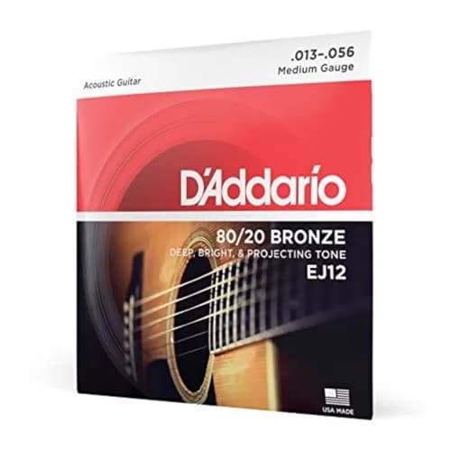 D'Addario EJ12 80/20 Bronze Acoustic Guitar Strings, Medium 13-56 Gauge Set | Bright Tone & Crisp Projection thumbnail 1