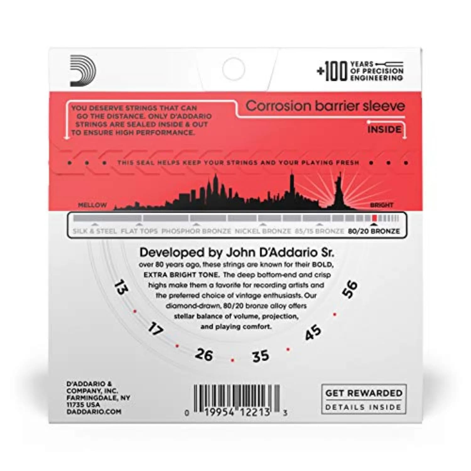 D'Addario EJ12 80/20 Bronze Acoustic Guitar Strings, Medium 13-56 Gauge Set | Bright Tone & Crisp Projection - view 2