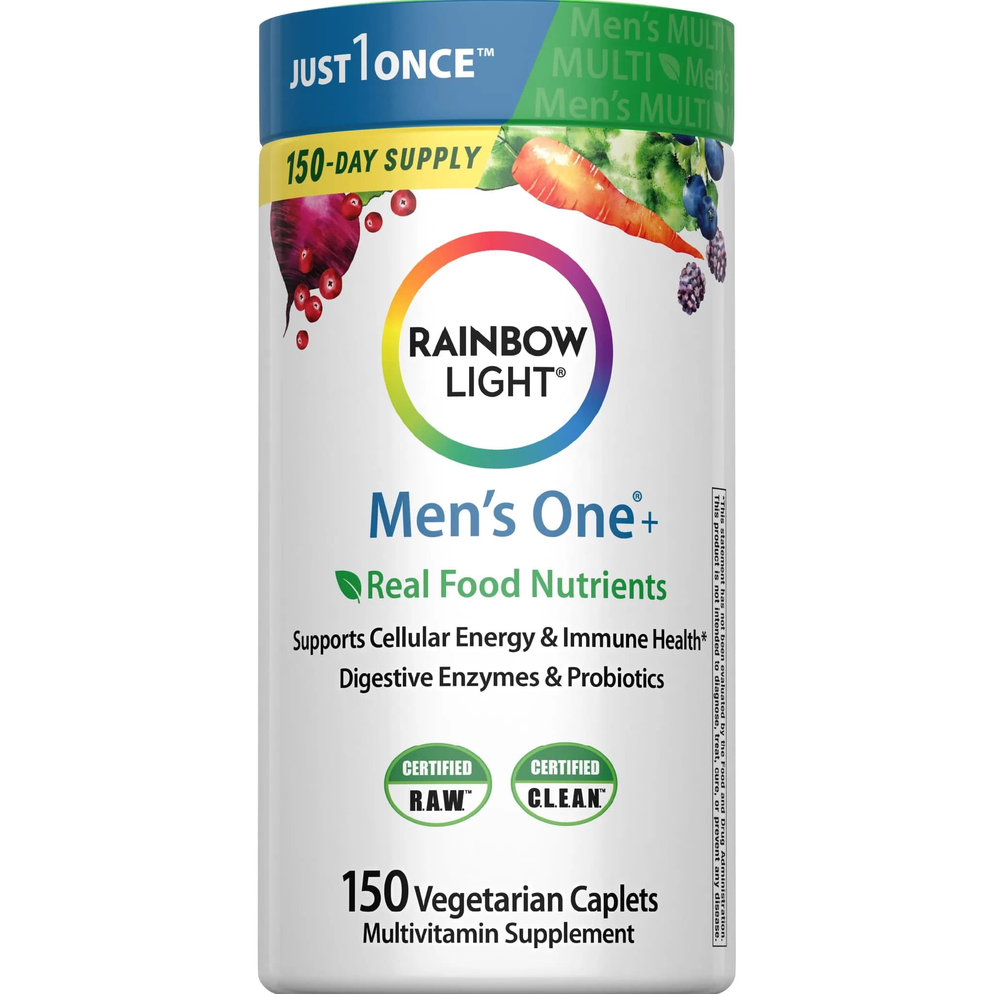 Rainbow Light Mens Multivitamin One + | 150 Caplets | Supports Energy & Vitality — White