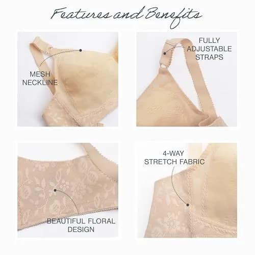PLAYTEX Women's 18 Hour Soft Cup Wirefree Bra, Beige, 38C | Supportive, Comfortable & Chic thumbnail 4