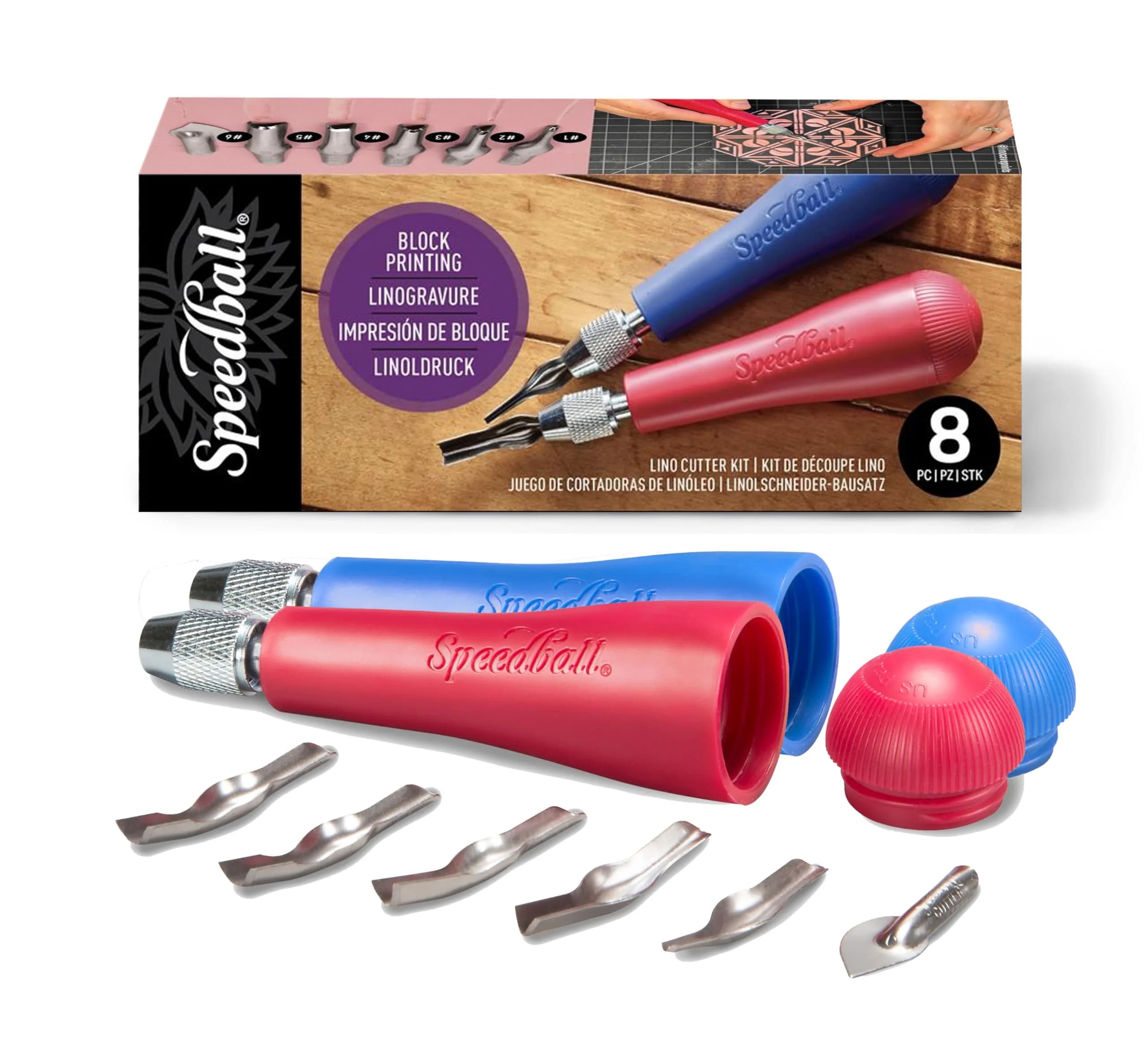 Speedball Linoleum Cutter Kit with 6 Blades & 2 Handles | Professional Printmaking Tool Set