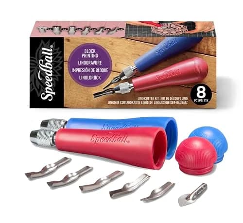 Speedball Linoleum Cutter Kit with 6 Blades & 2 Handles | Professional Printmaking Tool Set thumbnail 1