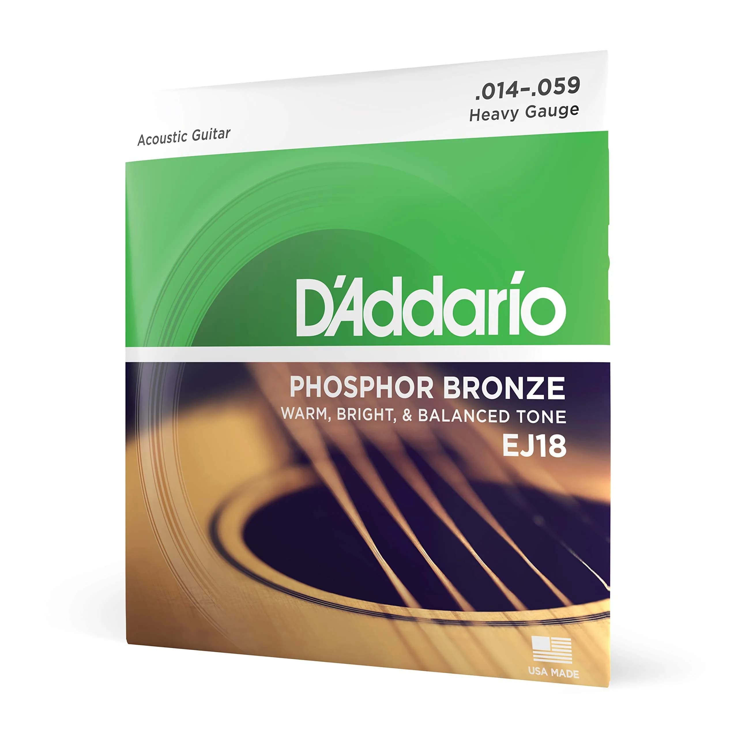 D'Addario EJ18 Phosphor Bronze Acoustic Guitar Strings, Heavy 14-59 Set | Warm Tone, Durable Feel - main product image