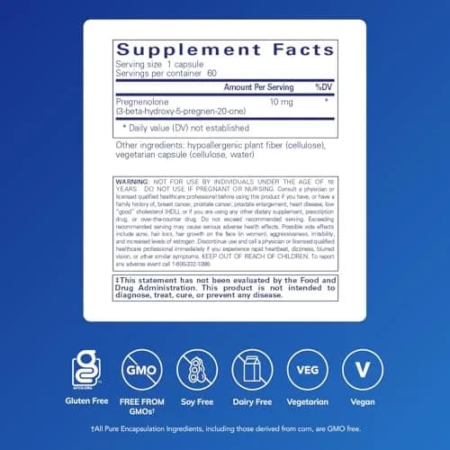 Pure Encapsulations Pregnenolone 10 mg Capsules (60 Count) | Supports Memory & Hormone Balance thumbnail 2