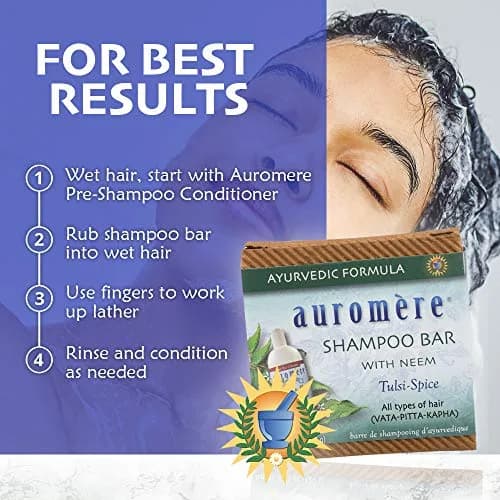Auromere Ayurvedic Shampoo Bar, Neem & Tulsi - 4.23 Oz | All-in-One Herbal Cleansing thumbnail 5